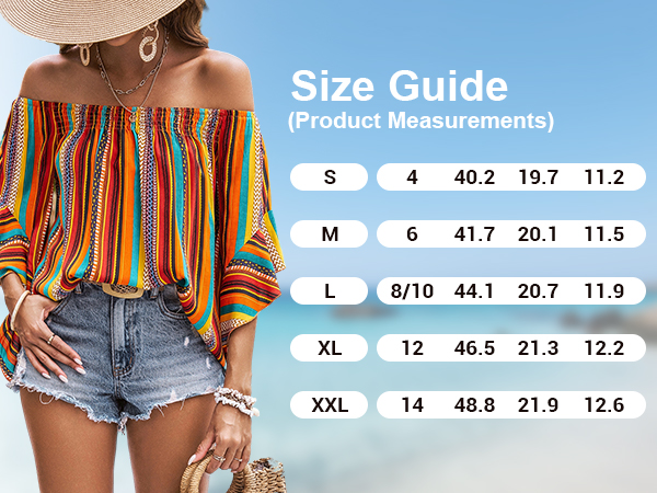 Boho Striped Print Off Shoulder Half Bell Sleeve Blouse Shirts Summer Tops