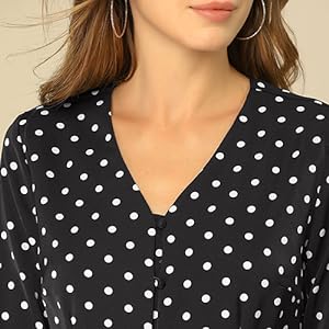 Allegra K Women''s Polka Dots 3/4 Sleeve Casual Button Front Blouse Top