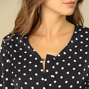 Allegra K Women''s Polka Dots 3/4 Sleeve Casual Button Front Blouse Top