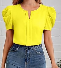 Notched Neck Puff Sleeve Blouse