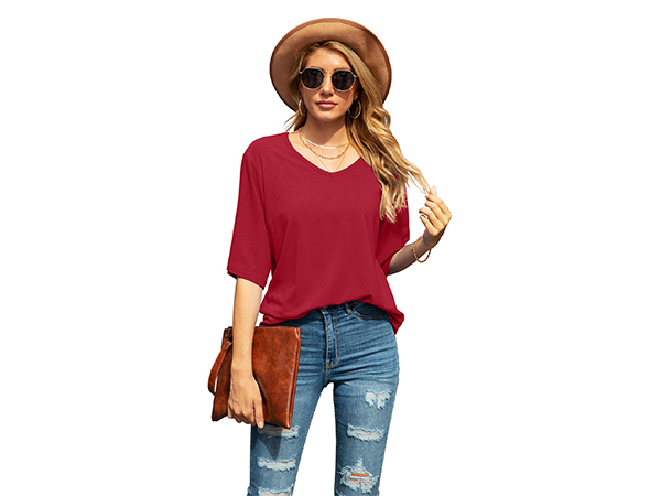 Women&#39;s Casual V Neck 3/4 Bell Sleeve Shirts Tops Loose Blouses