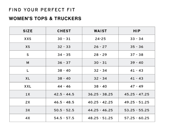 Women''s Tops Measurements