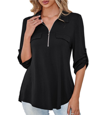 Solid V Neck Blouses with Tap