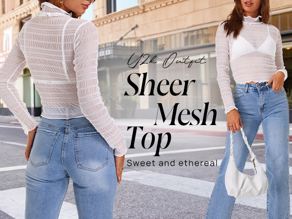 Women''s Long Sleeve Mesh Sheer Layering Tops