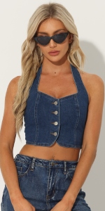 Halter Denim Crop Top