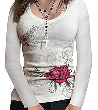 long sleeve white shirts for women graphic printed