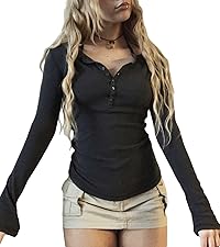 button neck solid tops for women