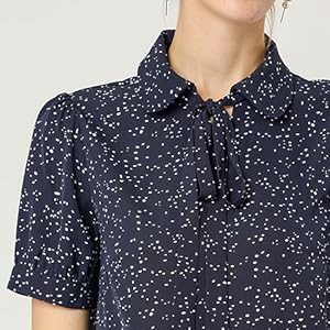 Women''s Polka Dot Short Sleeve Bow Tie Peter Pan Collar Chiffon Blouse 