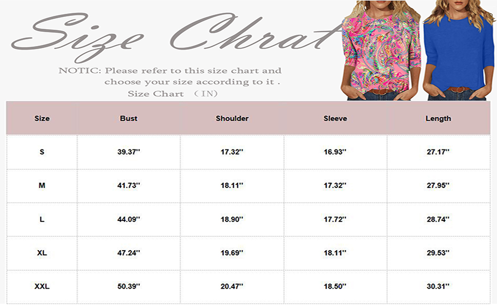 3/4 sleeve t shirts for women summer plus size