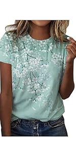 Flower Printed Crew Neck Pullover Top Blouse