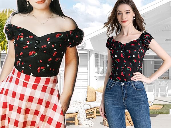 1950s Cute Cherry Tops for women