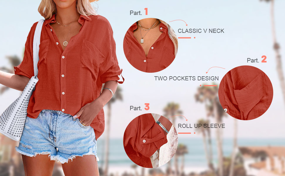 Womens Loose Fit Button Down Shirts