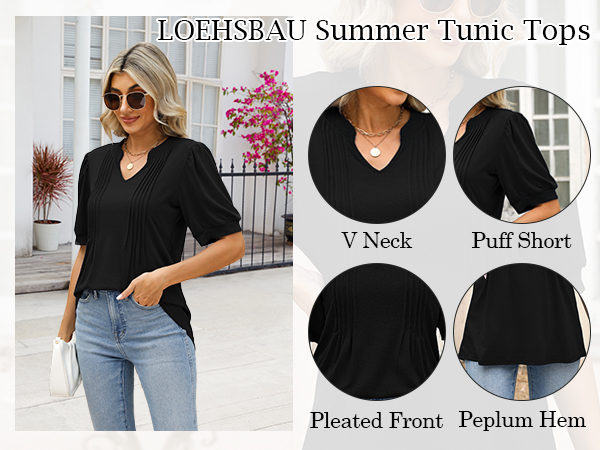 Womens Summer Tops Puff Short Sleeve V Neck Business Casuales Blouse Soft Golf Tee Shirts