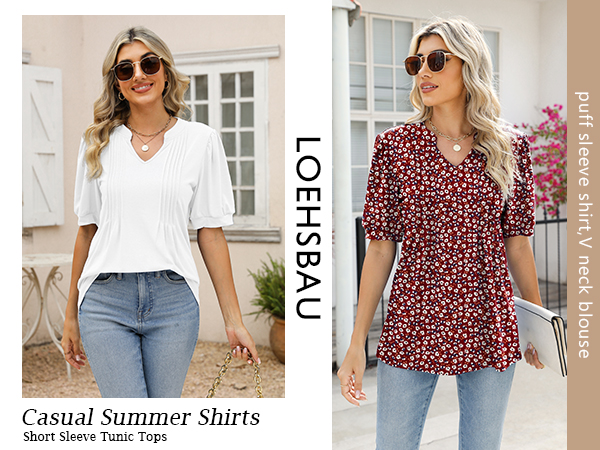 Tunic Tops For Women Casual Summer Short Sleeve T Shirt V Neck Trendy Blouses