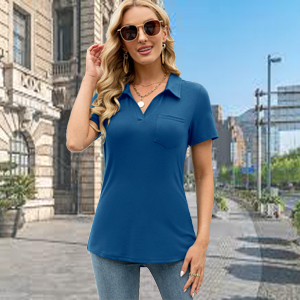 blue loose casual polo shirts for women