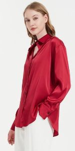 red satin button down blouse