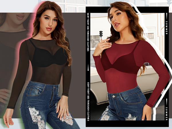 long sleeve mesh tops