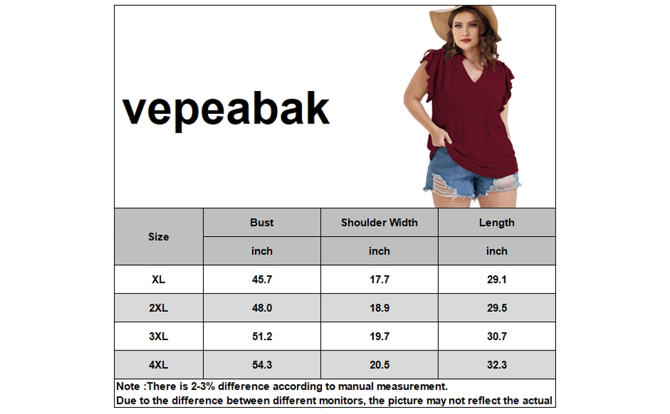 Plus Size Tops for Women V Neck Ruffle Sleeve Blouse Solid Color Tunic Casual Shirts Summer