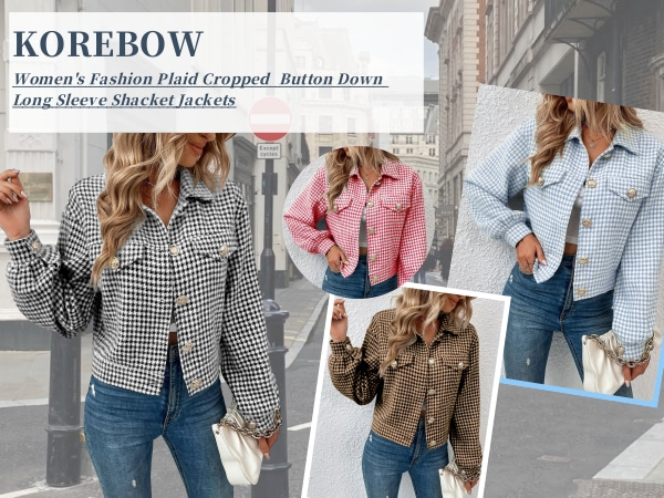 Womens Cropped Plaid Jacket