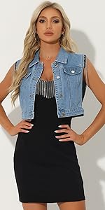 B0CLRKB6TW Tassel Sleeveless Denim Vest