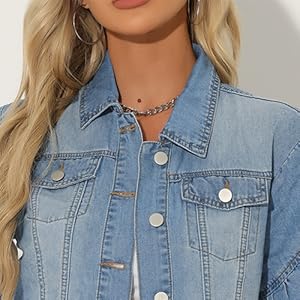 Allegra K Denim Tops for Women''s Ruffled Short Sleeve Lightweight Jean Peplum Hem Jean Shirt