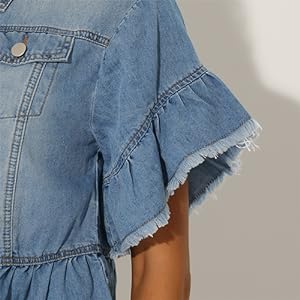 Allegra K Denim Tops for Women''s Ruffled Short Sleeve Lightweight Jean Peplum Hem Jean Shirt