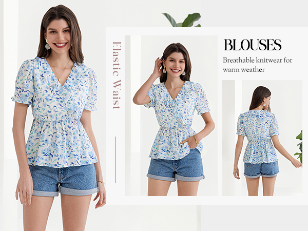 Summer Floral V Neck Flowy Shirts