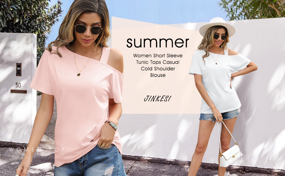 Women Short Sleeve Cold Shoulder Blouse