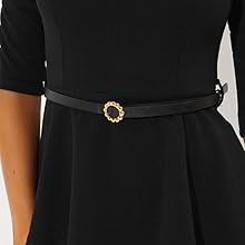 Allegra K Peplum Top for Women''s Round Neck 3/4 Sleeve Belted Elegant Work Blouse