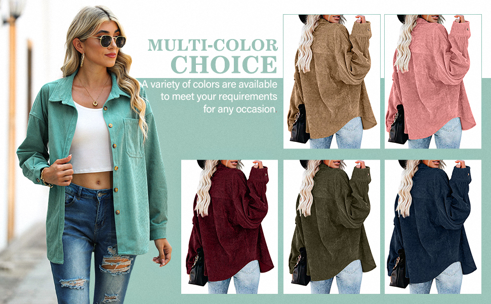 Corduroy Button Down Shirt Casual Oversized Long Sleeve Blouses Tops