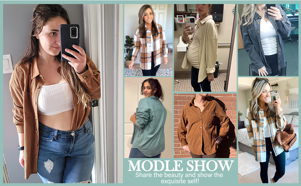 Corduroy Button Down Shirt Casual Oversized Long Sleeve Blouses Tops