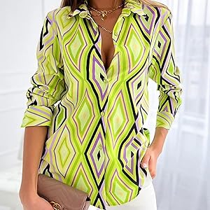 Women 2024 Loose V-Neck Shirts Paisley Print Lantern Sleeve Blouse Tops Yellow…