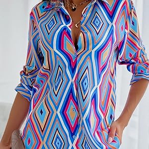 Blouses for Women Fashion, Long Sleeve Button Down Shirts Dressy Casual Tops BlUE