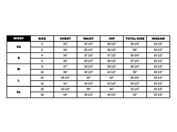 DKNY Suits Missy size chart