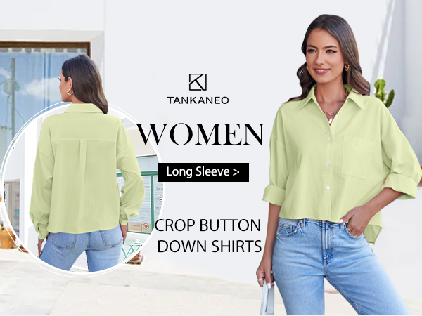 crop button down shirt for women