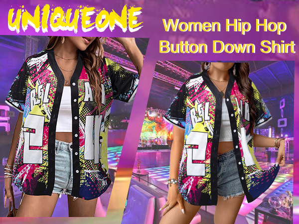 Women Hip Hop Button Down Shirt