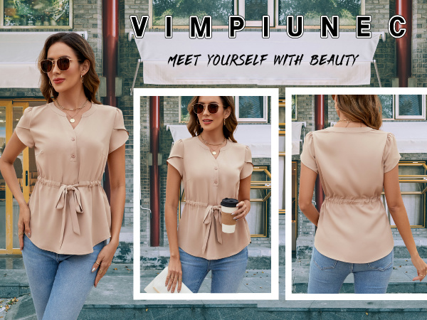 VIMPUNEC Womens Dressy Casual Blouses Summer Trendy Peplum Tops Business Work Button Down Top