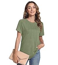 Anyproud Womens Summer Casual Tops Short Sleeve Dressy Blouses Fashion Pleated T-Shirts