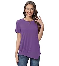 Anyproud Womens Summer Tunics Tops Casual Short Sleeve Blouses Dressy Crewneck T Shirts