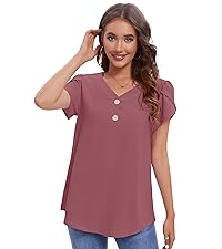 Anyproud Womens Summer Casual Shirts Petal Short Sleeve Dressy Blouses Trendy Business Tops