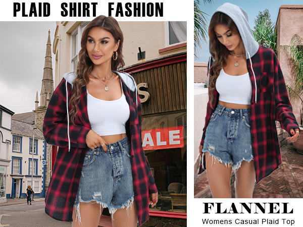 Womens Casual Plaid Flannel Shirt