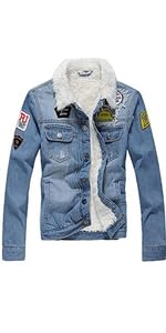 AvaCostume Men''s Winter Fleece Lined Patch Denim Jacket Coats