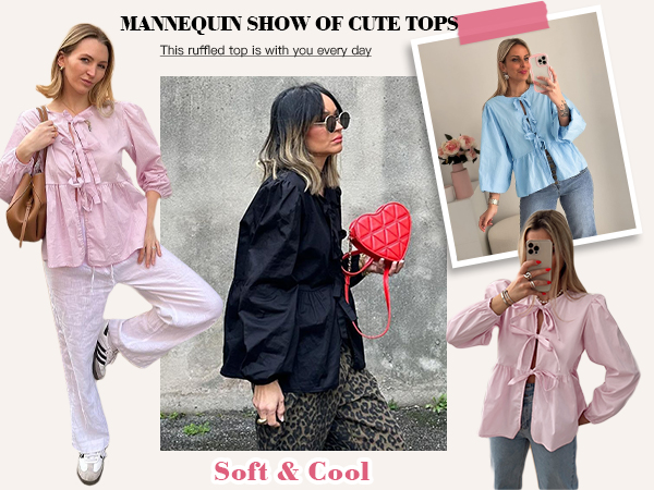 tie front tops for women bow tops for women puff sleeve tops babydoll top cute going out tops