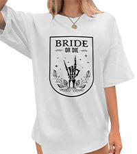 Bride Shirts Women Bride or Die Oversized Shirt Bridal Skeleton Hand Print Tops Bachelorette Party