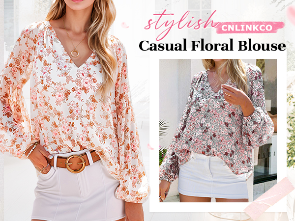 floral casual v neck long sleeve blouse shirt stylish boho office trendy loose fit