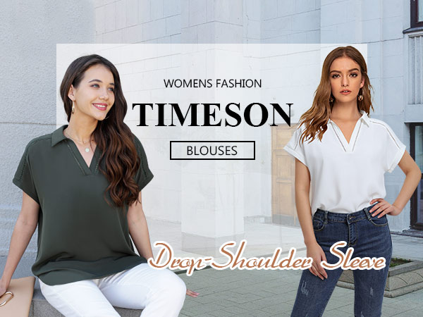 Timeson Women&#39;s Short Sleeve Chiffon Blouses Office Work Dress Shirts Business Casual Tops