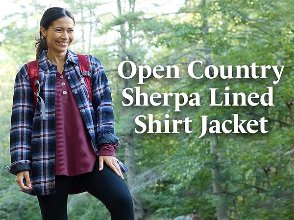 Women''s Open Country Sherpa Lined Shirt Jacket, Plaid, Button down, sherpa, warm, comfort, fall