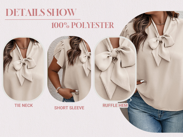 plus size bow tie petal sleeve casual blouse