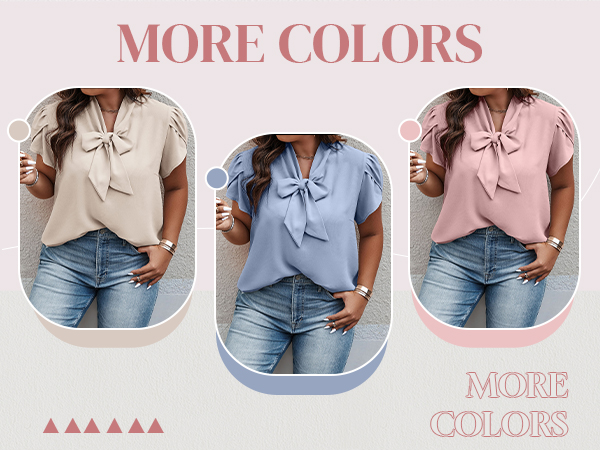 plus size bow tie petal sleeve casual blouse