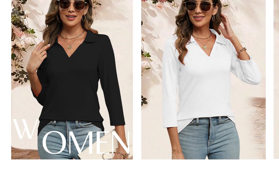 tunic tops for women loose fit dressy womens 3/4 sleeve tops and blouses  v neck tops for women